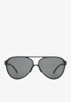 Saint Laurent Engraved Logo Aviator Sunglasses In Gray