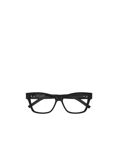 Saint Laurent Engraved-logo Cat Eye Glasses In Black