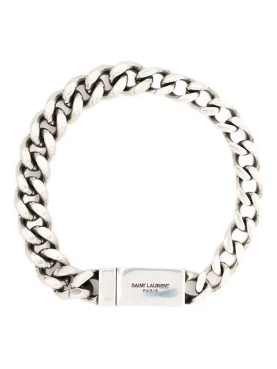 Saint Laurent Engraved-logo Chain-link Bracelet In Metallic