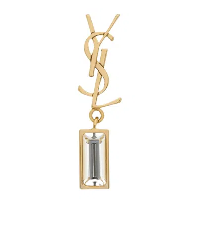 Saint Laurent Engraved-logo Crystal-embellished Earrings In Yellow