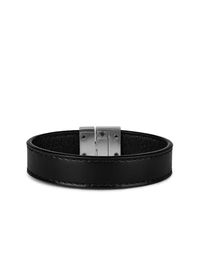Saint Laurent Engraved Logo Leather Bracelet In Black