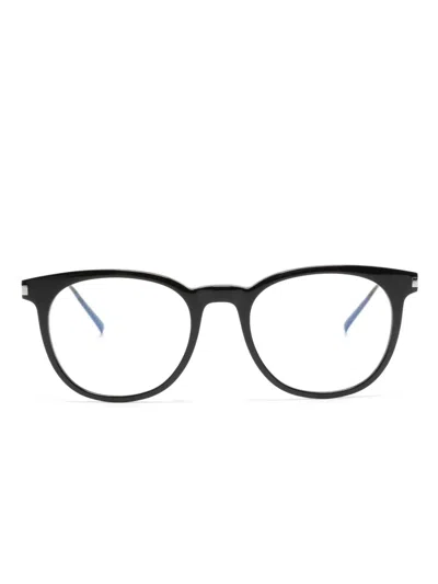 Saint Laurent Engraved-logo Round-frame Glasses In Schwarz