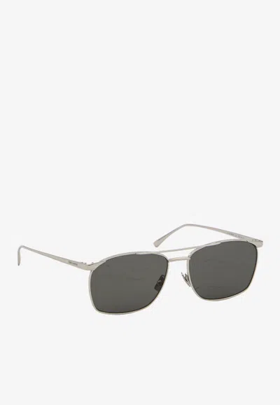Saint Laurent Engraved Logo Square Glasses In Silver
