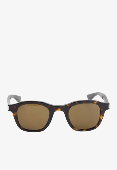 Saint Laurent Engraved Logo Square Sunglasses In Brown
