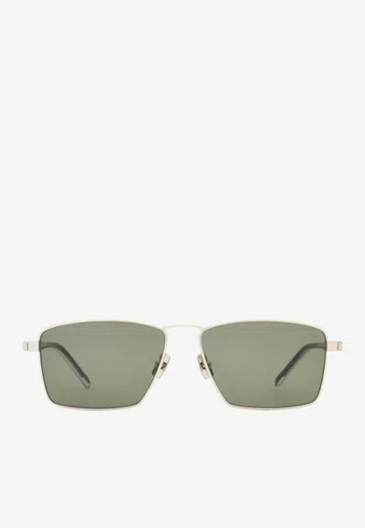 Saint Laurent Engraved Logo Square Sunglasses In Gray