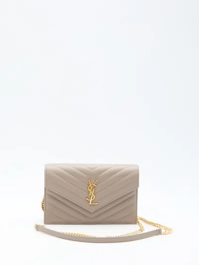 Saint Laurent Envelope Cassandre Chain Wallet In Grey