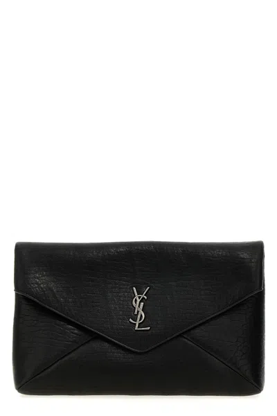 Saint Laurent 'envelope Cassandre' Large Clutch Bag In Black