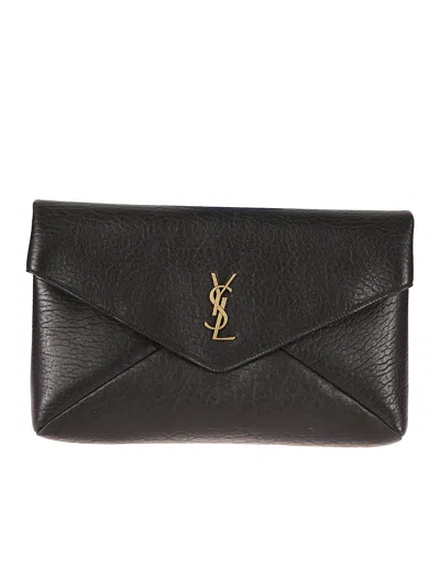 Saint Laurent Envelope Cassandre Large Clutch Bag In Black