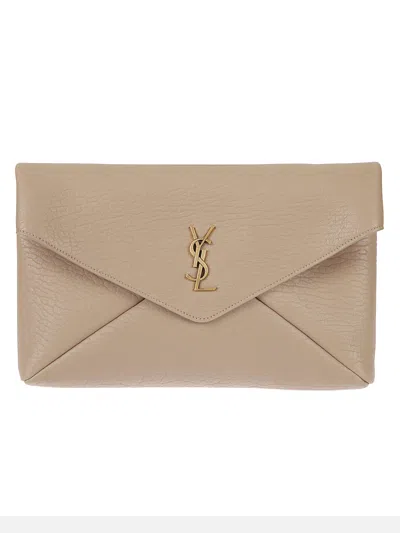 Saint Laurent Envelope Cassandre Large Clutch Bag In Brown