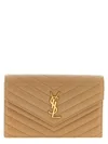 Saint Laurent Cassandre Envelope Chain Wallet In Lambskin In Sand