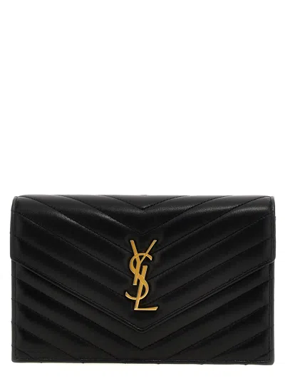 Saint Laurent Envelope Cassandre Wallet On Chain In Black