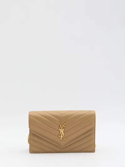 Saint Laurent Envelope Cassandre Wallet With Chain In Sand