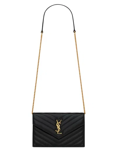 Saint Laurent "envelope Cassandre" Wallet With Chain In Black