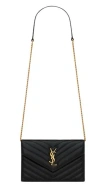 Saint Laurent Envelope Cassandre Wallet With Chain In Black