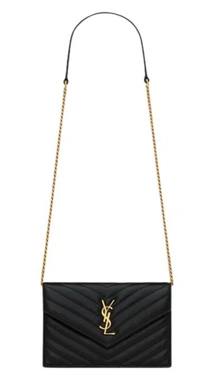 Saint Laurent Envelope Cassandre Wallet With Chain In Black