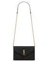 Saint Laurent Cassandre Envelope Chain Wallet In Grain De Poudre Leather Bags In Black