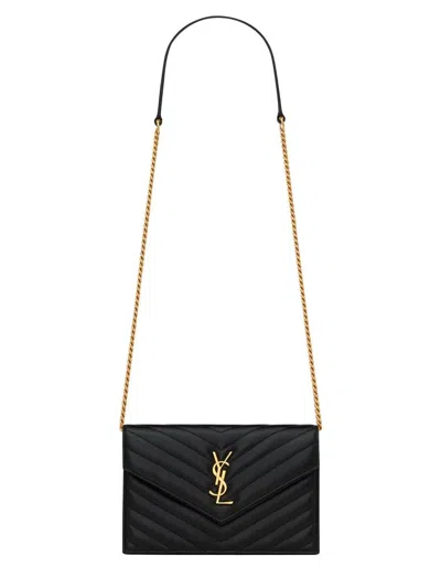 Saint Laurent "envelope Cassandre" Wallet With Chain In Black