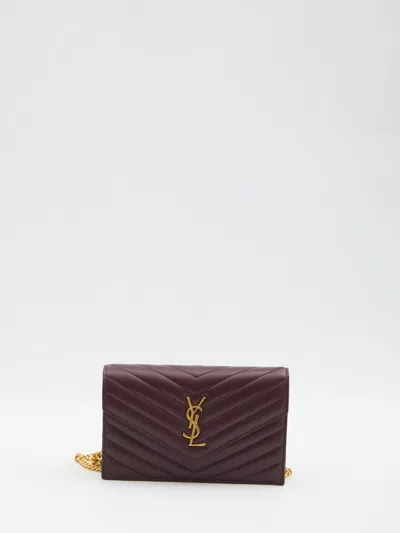 Saint Laurent Envelope Cassandre Wallet With Chain In Red