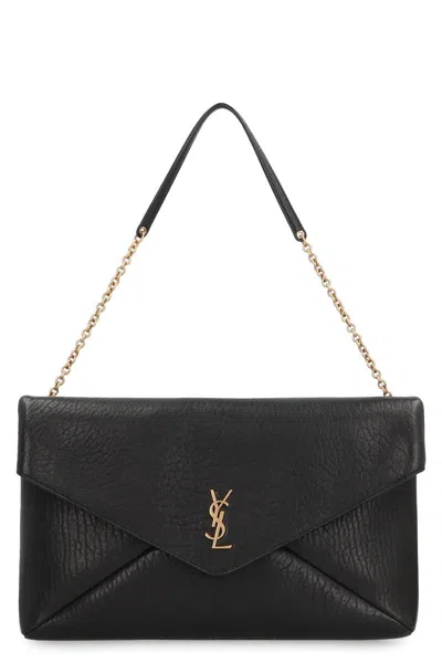 Saint Laurent Envelope Cassandre Xxl Leather Clutch In Black