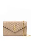 Saint Laurent Monogram Quilted Leather Chain Wallet In Neutrals