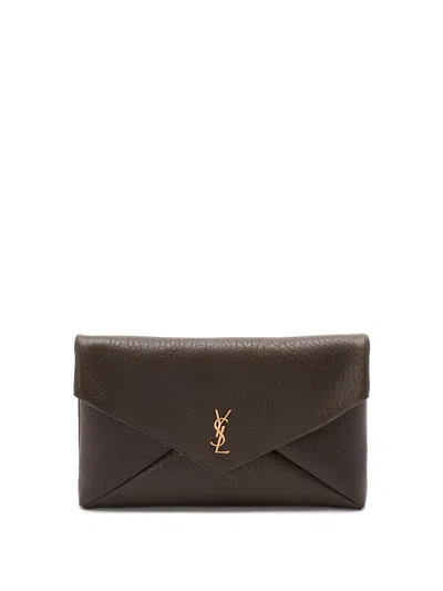 Saint Laurent `envelope` Chain Pouch In Green