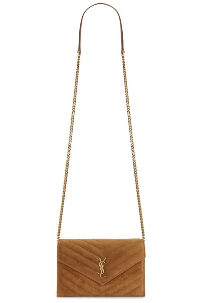 Saint Laurent Envelope Chain Wallet In Orange Caramel Cognac
