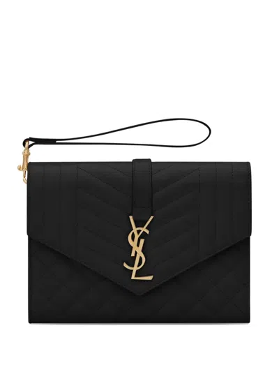 Saint Laurent Envelope Clutch Bag In Black