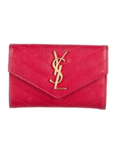 Pre-owned Saint Laurent Envelope Compact Chevron Compact Wallet In Red