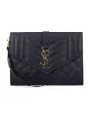 Saint Laurent Envelope Flap Pouch In Mix Matelassé Grain De Poudre Leather In Black
