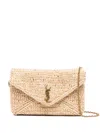 Saint Laurent Envelope Flap Woven Shoulder Bag In Neutral