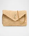 Saint Laurent Envelope Flap Ysl Pouch Bag In Raffia In Neutral