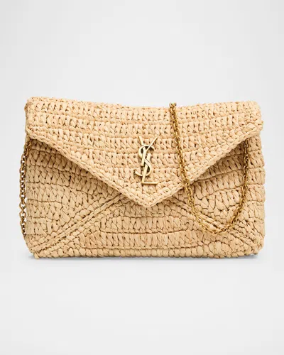 Saint Laurent Envelope Flap Ysl Pouch Bag In Raffia In Sand