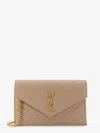 Saint Laurent Envelope Grain-de-poudre Leather Clutch Bag With Cassandre Chain