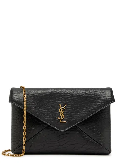 Saint Laurent Envelope Grained Leather Pouch In Black