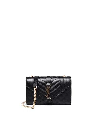 Saint Laurent Small Ysl Monogram Leather Satchel Bag In Black