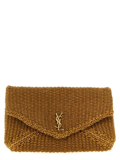 Saint Laurent Envelope Large Clutch Bag In Brown