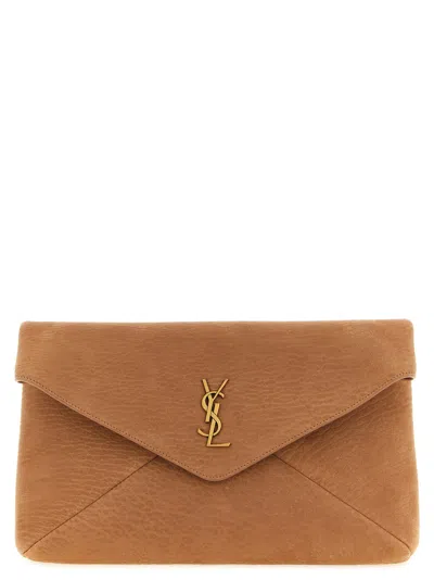 Saint Laurent 'envelope' Large Clutch Bag In Beige