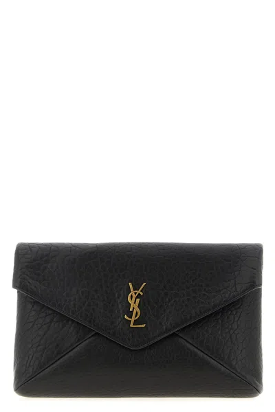 Saint Laurent 'envelope' Large Clutch Bag In Black