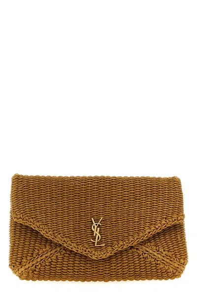 Saint Laurent 'envelope' Large Clutch Bag In Brown
