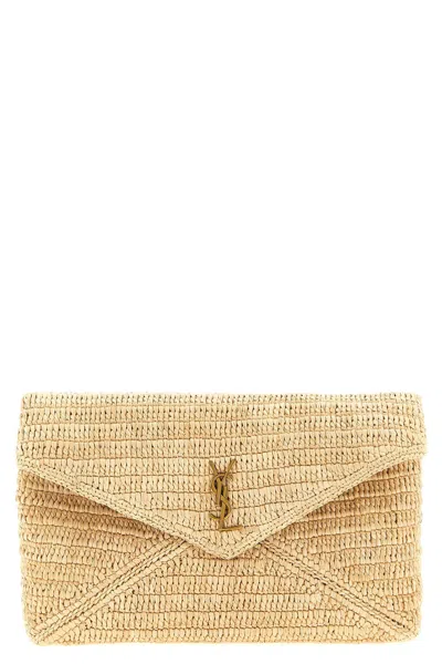 Saint Laurent 'envelope' Large Clutch Bag In Sand