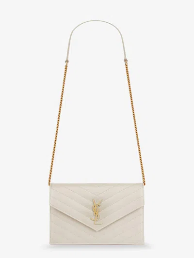 Saint Laurent Envelope Leather Crossbody Bag In White