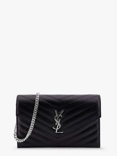 Saint Laurent Envelope Leather Wallet Crossbody Bag With Chain Shoulder Strap In White