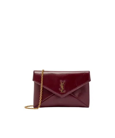 Saint Laurent Envelope Leather Wallet-on-chain In Red