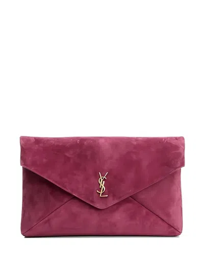 Saint Laurent Envelope Logo Clutch In Pink