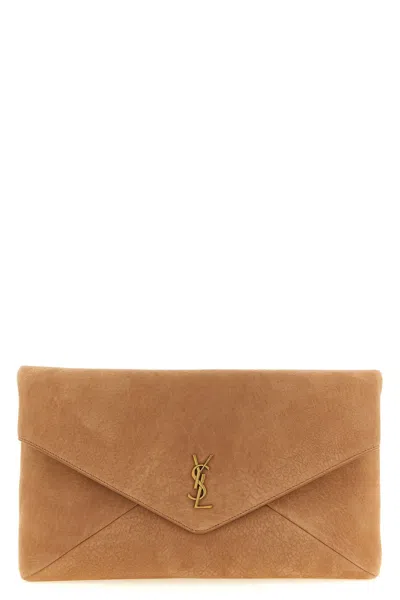 Saint Laurent Envelope Maxi Clutch In Braun