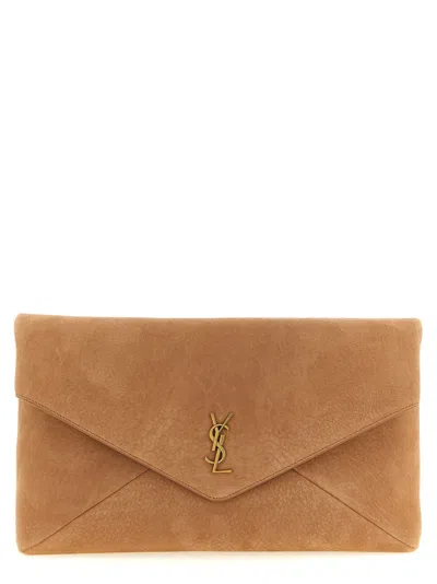 Saint Laurent 'envelope' Maxi Clutch In Brown