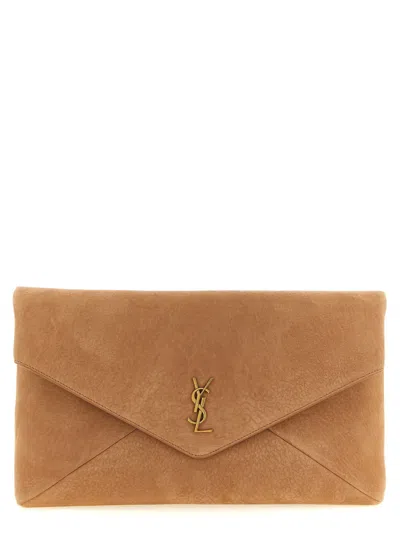Saint Laurent Envelope Maxi Clutch In Camel