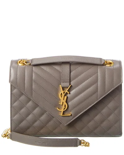Saint Laurent Envelope Medium Leather Shoulder Bag In Grey