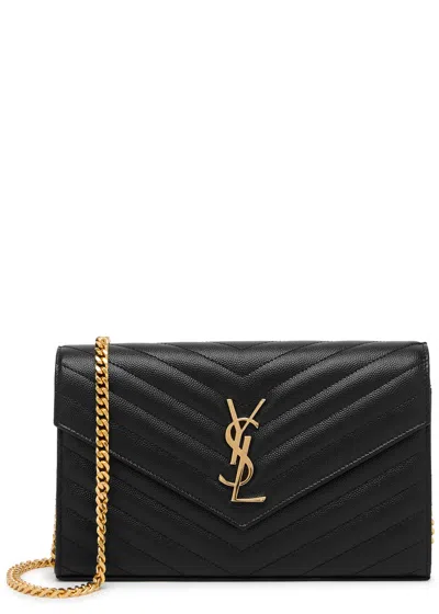 Saint Laurent Envelope Pebbled-leather Wallet-on-chain In Black