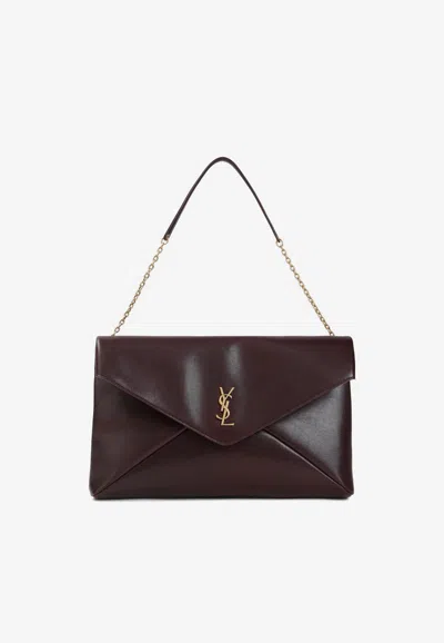 Saint Laurent Envelope Pouch Calf Leather Shoulder Bag In Burgundy